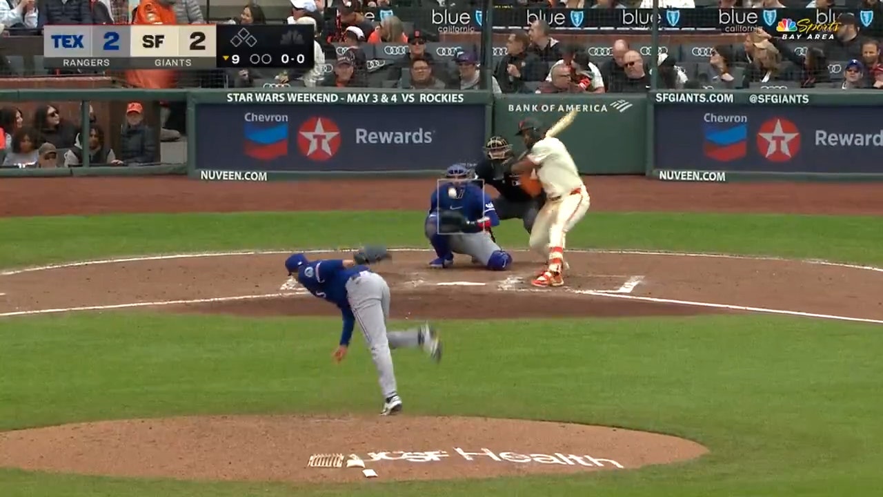 Heliot Ramos hits a little-league home run in the Giants' 3-2 win over Rangers